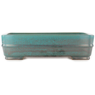 Reihou (Bonsai Matsushita Hiroyuki or Mr.MATSUSHITA Reiji    Master) 380 mm rectangular turquoise bonsai pot by Reiho, Tokoname, Japan