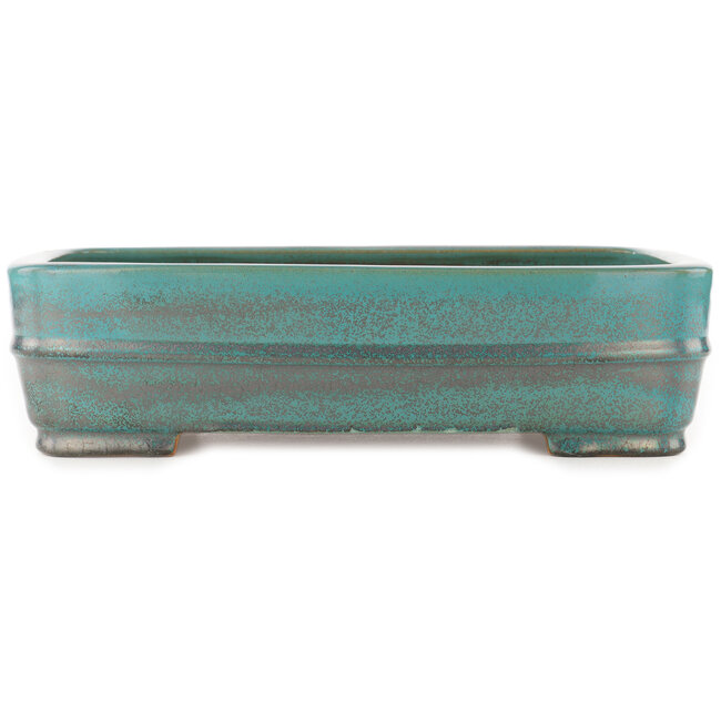 Pot à bonsaï rectangulaire turquoise de Reiho - 380 x 270 x 100 mm
