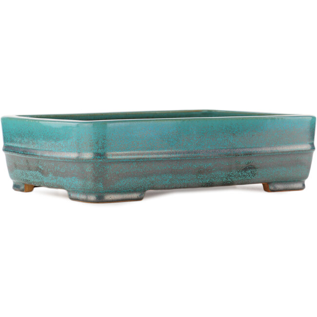 Pot à bonsaï rectangulaire turquoise de Reiho - 380 x 270 x 100 mm