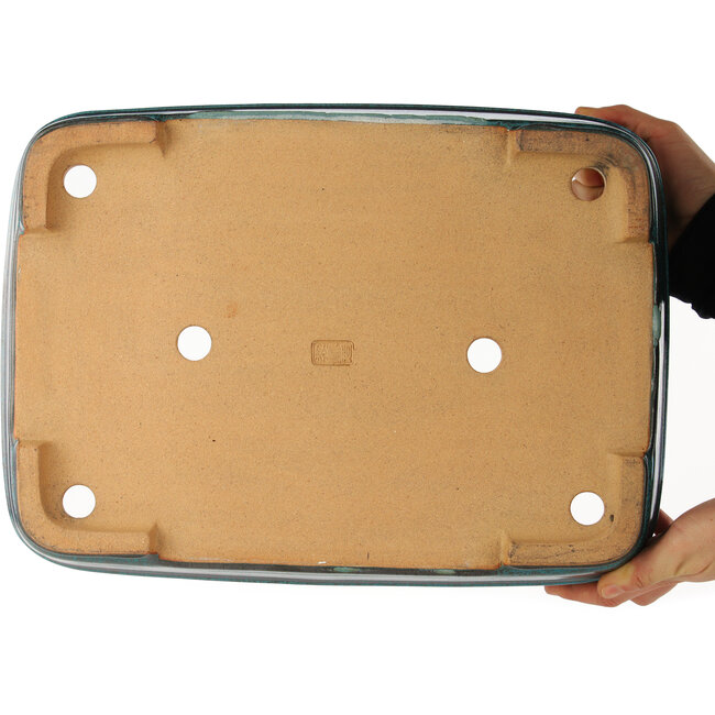 Maceta rectangular turquesa para bonsái de Reiho - 380 x 270 x 100 mm