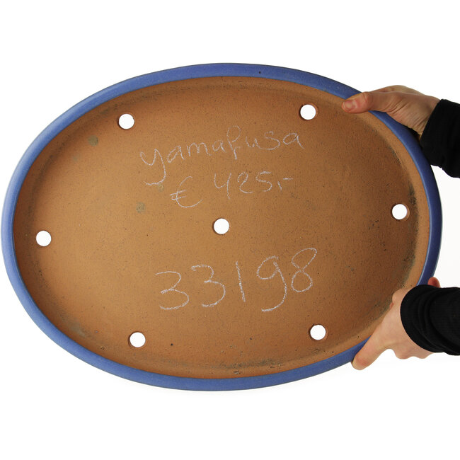 Pot à bonsaï ovale bleu de Yamafusa - 470 x 350 x 60 mm