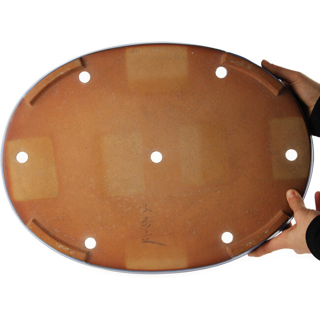 Pot à bonsaï ovale bleu de Yamafusa - 470 x 350 x 60 mm