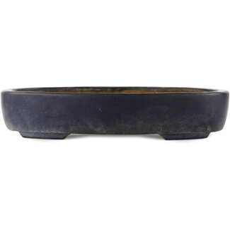 Hattori Tomoyuki 365 mm oval blue bonsai pot by Hattori, Tokoname, Japan