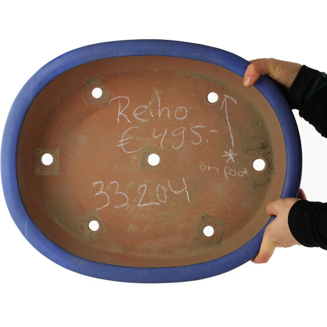 Oval blue bonsai pot by Reiho - 440 x 350 x 90 mm