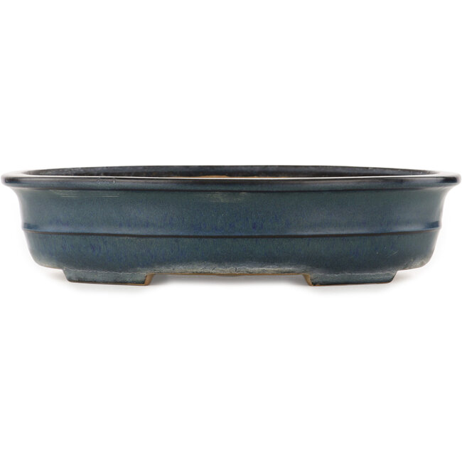 Oval blue bonsai pot by Yamafusa - 370 x 290 x 80 mm