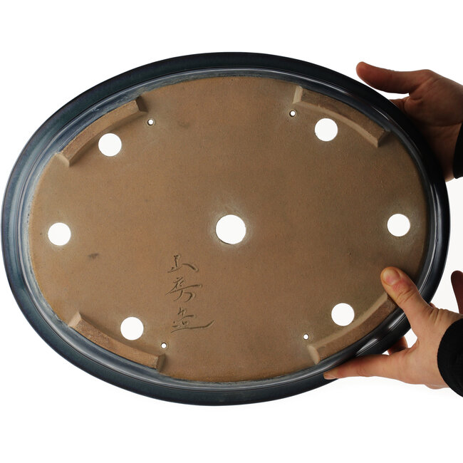 Pot à bonsaï ovale bleu de Yamafusa - 370 x 290 x 80 mm