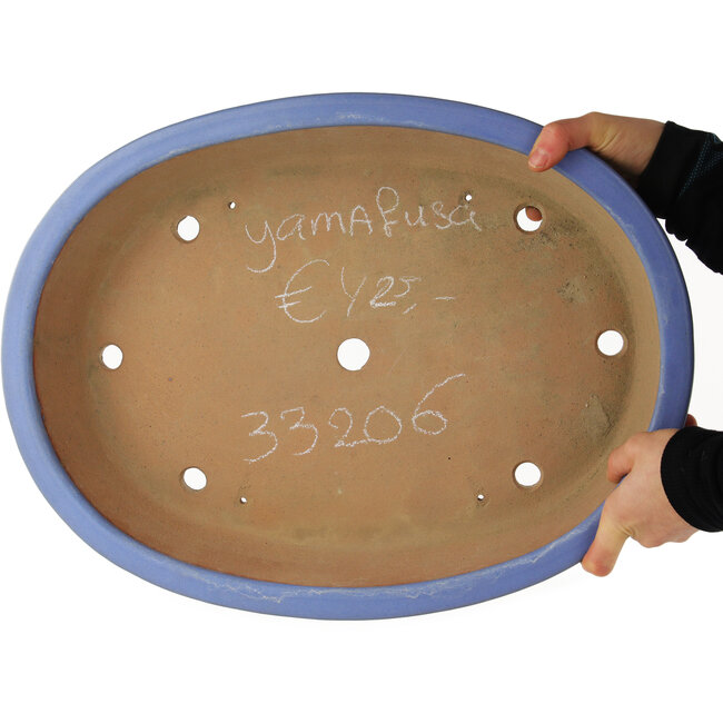 Pot à bonsaï ovale bleu de Yamafusa - 465 x 350 x 85 mm