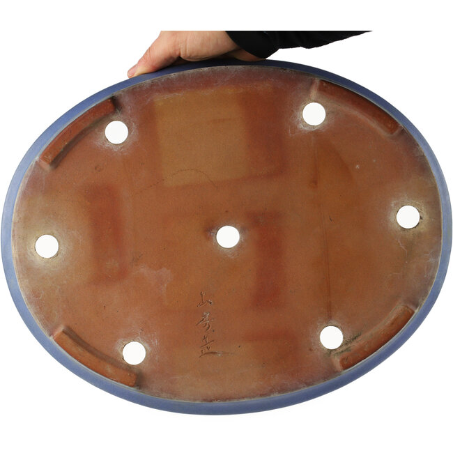 Pot à bonsaï ovale bleu de Yamafusa - 345 x 275 x 55 mm