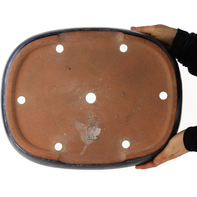 Pot à bonsaï rectangulaire bleu de Yamafusa - 400 x 310 x 80 mm