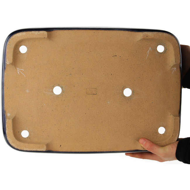Pot à bonsaï rectangulaire bleu de Reiho - 420 x 290 x 105 mm