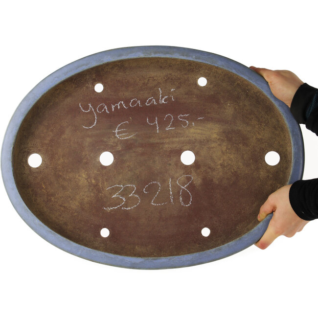 Pot à bonsaï ovale bleu de Yamaaki - 480 x 355 x 50 mm
