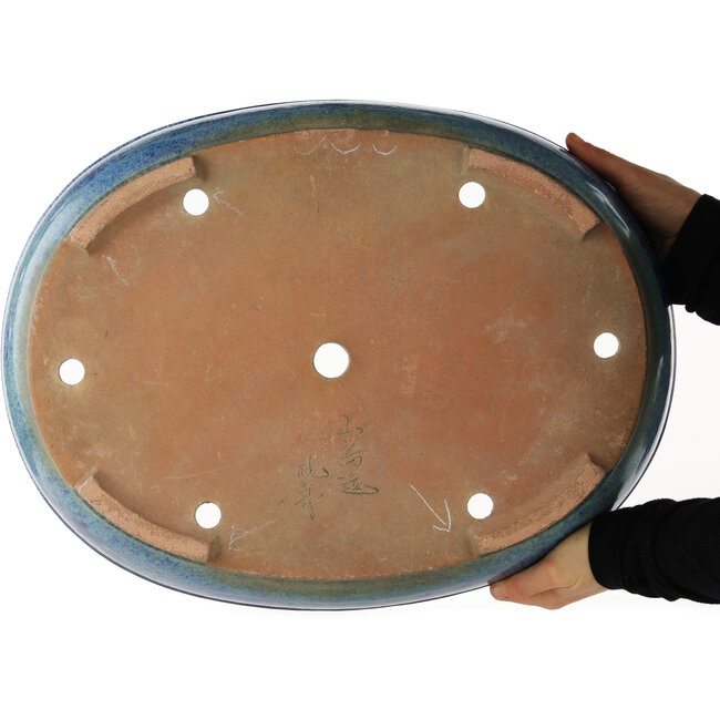 Pot à bonsaï ovale bleu de Yamafusa - 465 x 350 x 95 mm
