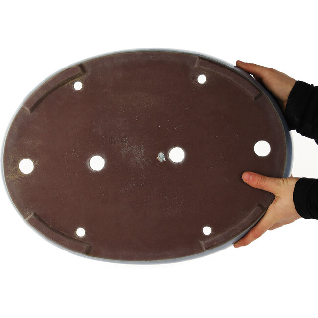 Oval blue bonsai pot by Yamaaki - 465 x 335 x 60 mm