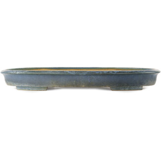 Hattori Tomoyuki 490 mm oval blue bonsai pot by Hattori, Tokoname, Japan