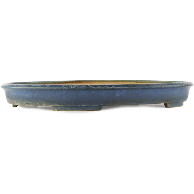 Pot à bonsaï ovale bleu par Hattori - 490 x 360 x 55 mm