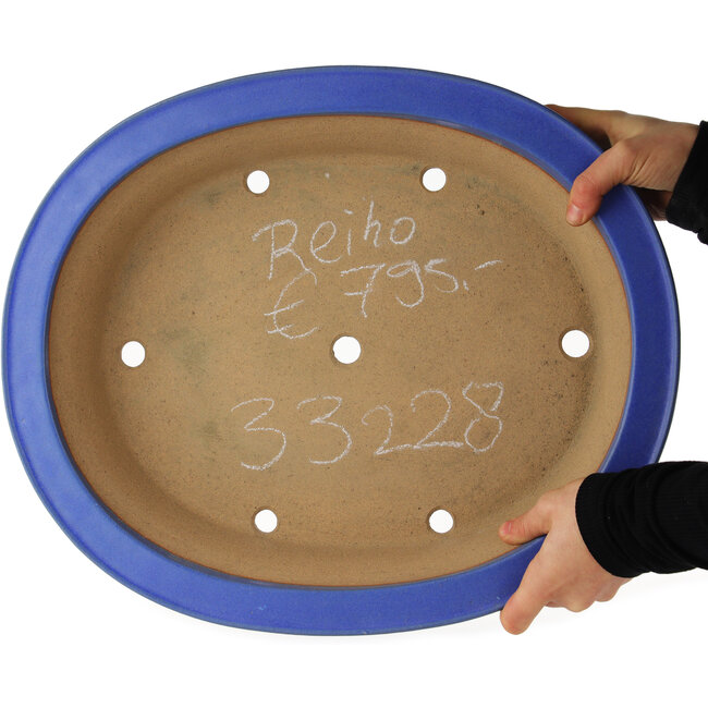 Pot à bonsaï ovale bleu de Reiho - 435 x 360 x 85 mm
