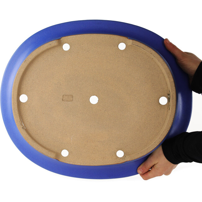 Pot à bonsaï ovale bleu de Reiho - 435 x 360 x 85 mm