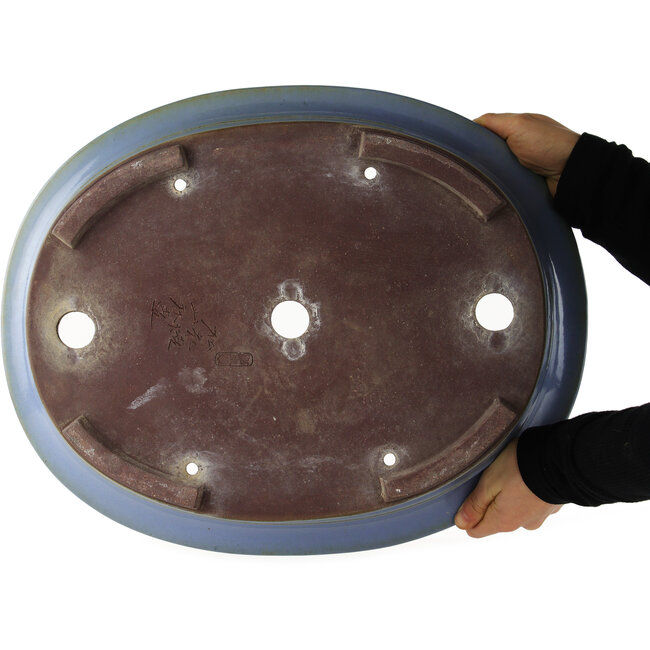Oval blue bonsai pot by Yamaaki - 450 x 360 x 120 mm