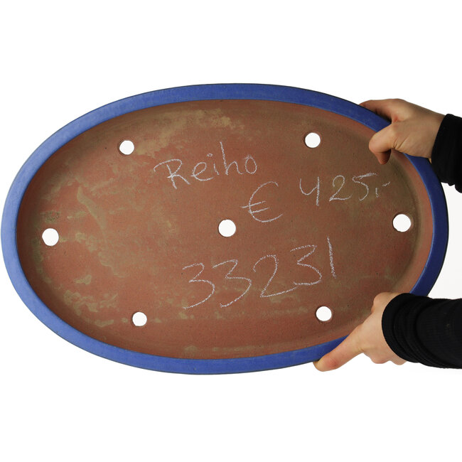 Oval blue bonsai pot by Reiho - 460 x 300 x 50 mm