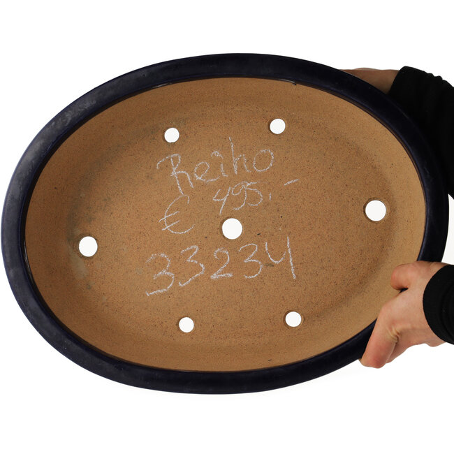 Pot à bonsaï ovale bleu de Reiho - 385 x 290 x 85 mm
