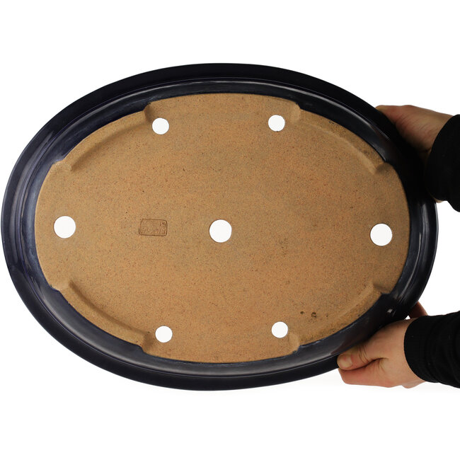 Pot à bonsaï ovale bleu de Reiho - 385 x 290 x 85 mm
