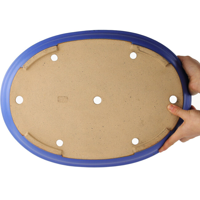 Oval blue bonsai pot by Reiho - 460 x 330 x 50 mm