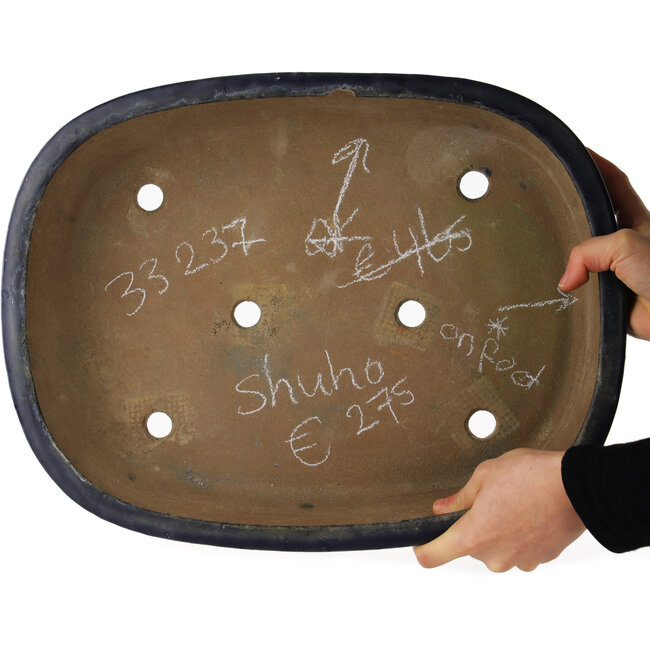 Pot à bonsaï ovale bleu de Shuhou - 425 x 330 x 75 mm