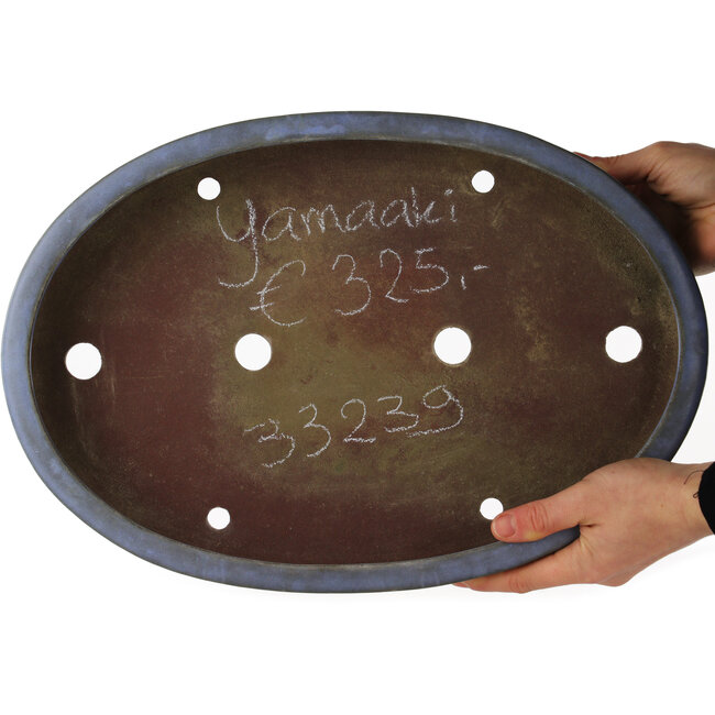Pot à bonsaï ovale bleu de Yamaaki - 405 x 280 x 60 mm