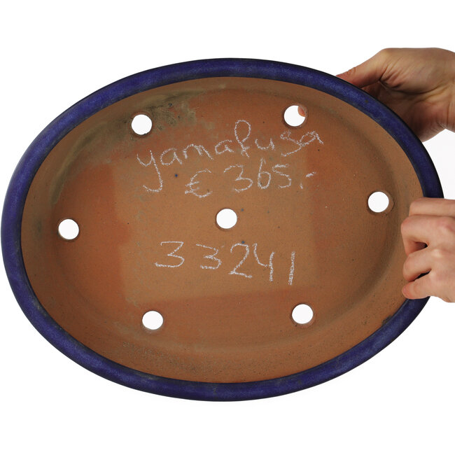 Pot à bonsaï ovale bleu de Yamafusa - 350 x 270 x 85 mm