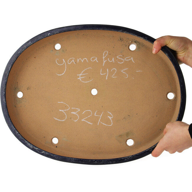Oval blue bonsai pot by Yamafusa - 475 x 355 x 60 mm