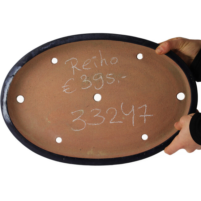 Pot à bonsaï ovale bleu de Reiho - 410 x 275 x 45 mm