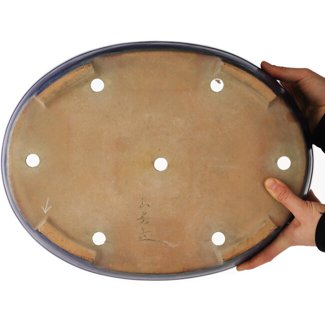 Pot à bonsaï ovale bleu de Yamafusa - 405 x 310 x 80 mm