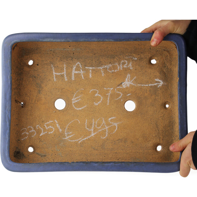 Rectangular blue bonsai pot by Hattori - 365 x 275 x 95 mm