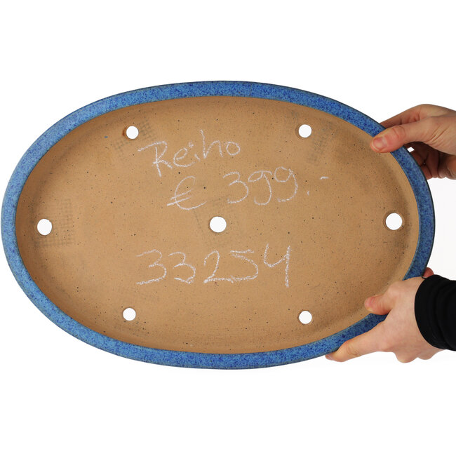 Pot à bonsaï ovale bleu de Reiho - 410 x 275 x 40 mm
