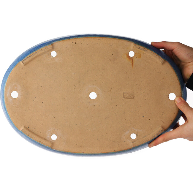 Pot à bonsaï ovale bleu de Reiho - 410 x 275 x 40 mm