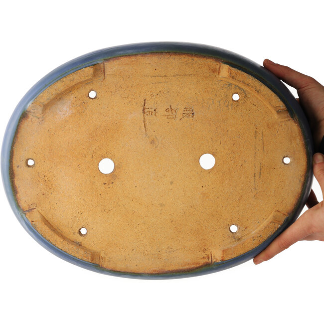 Ovale blauwe bonsai pot van Hattori - 370 x 280 x 80 mm