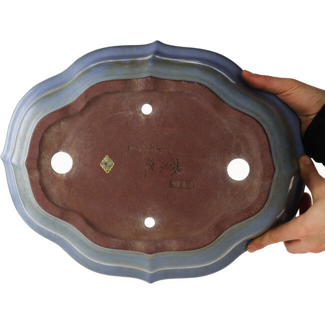 Maceta para bonsái con forma de loto azul de Yamaaki - 360 x 285 x 85 mm