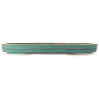 Reihou (Bonsai Matsushita Hiroyuki or Mr.MATSUSHITA Reiji    Master) 520 mm oval turquoise bonsai pot by Reiho, Tokoname, Japan