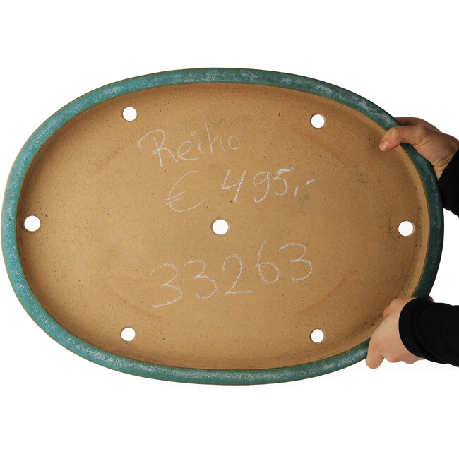 Maceta ovalada turquesa para bonsái de Reiho - 520 x 370 x 60 mm