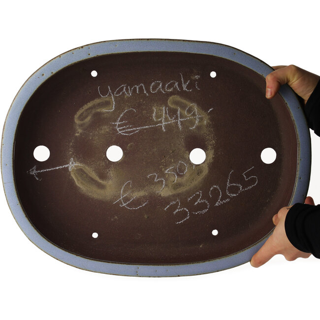 Oval blue bonsai pot by Yamaaki - 425 x 330 x 80 mm