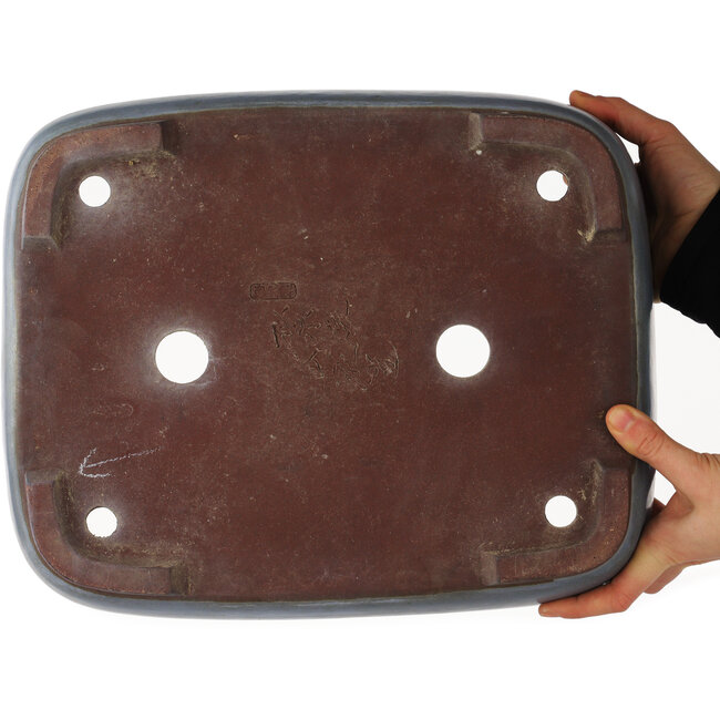 Pot à bonsaï rectangulaire bleu de Yamaaki - 380 x 305 x 100 mm