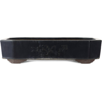  Yamaaki 415 mm rectangular blue bonsai pot by Yamaaki, Tokoname, Japan