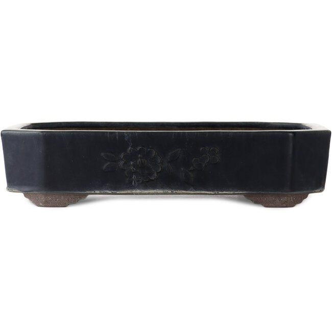 Pot à bonsaï rectangulaire bleu de Yamaaki - 415 x 320 x 85 mm