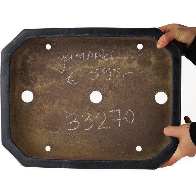 Pot à bonsaï rectangulaire bleu de Yamaaki - 415 x 320 x 85 mm