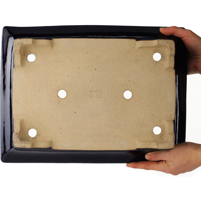 Pot à bonsaï rectangulaire bleu de Reiho - 380 x 280 x 105 mm