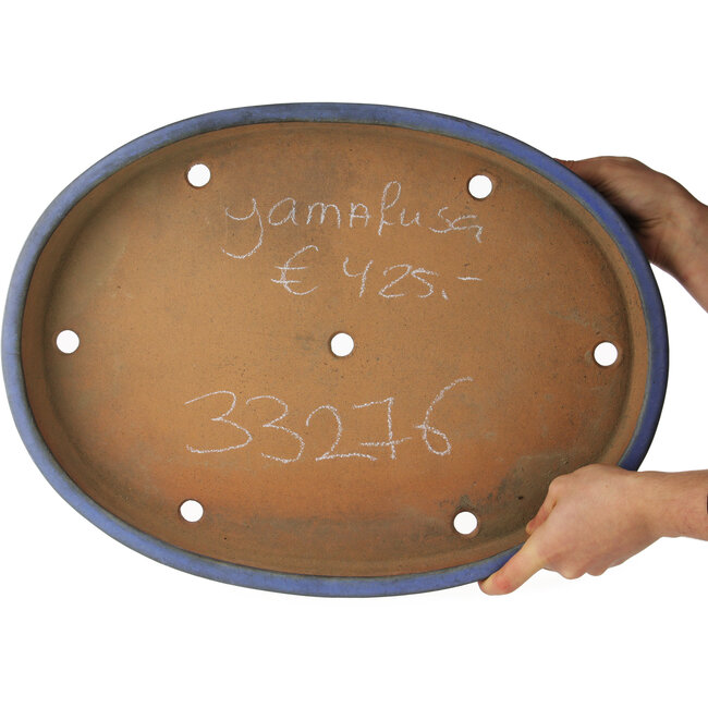 Pot à bonsaï ovale bleu de Yamafusa - 470 x 350 x 60 mm