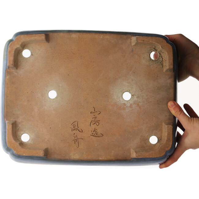 Rechthoekige blauwe bonsai pot van Yamafusa - 370 x 285 x 95 mm