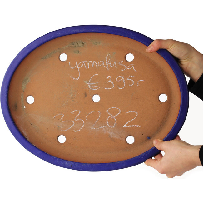 Pot à bonsaï ovale bleu de Yamafusa - 410 x 315 x 60 mm