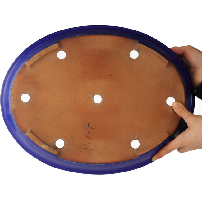 Pot à bonsaï ovale bleu de Yamafusa - 410 x 315 x 60 mm