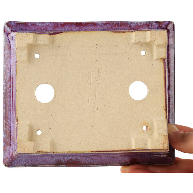 Rectangular purple bonsai pot by Keiun Fukuda - 158 x 135 x 60 mm
